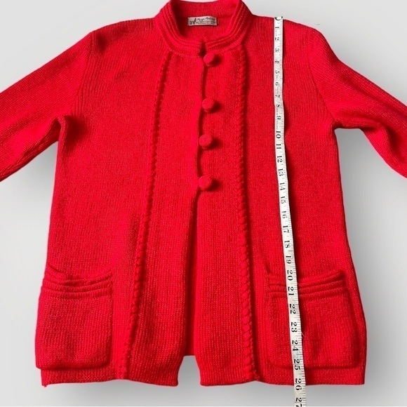 Manos Andinas Baby Alpaca Red Cardigan Sweater Soft Mock Neck Pockets M - Picture 10 of 13